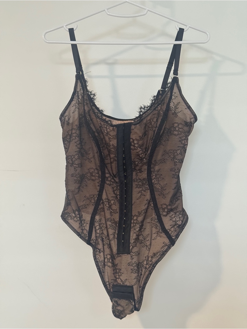 NWT Sheer Black Lace Corset Shapewear Bodysuit Top